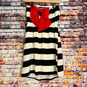 Stripe Bow Peach Love Short Strapless Dressy Dress